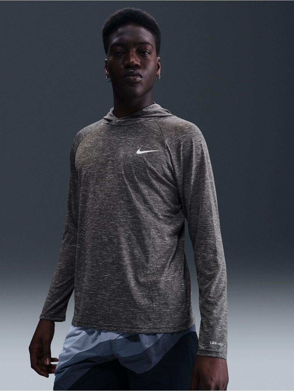 Nike Swim Mens Dri-FIT Heathered Hoodie Rash Guard Blue UPF 40+ Medium